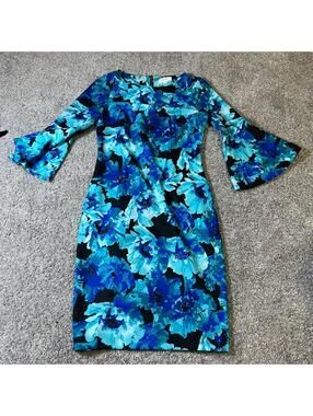 Calvin Klein Blue Floral Bell Sleeve Dress size 6